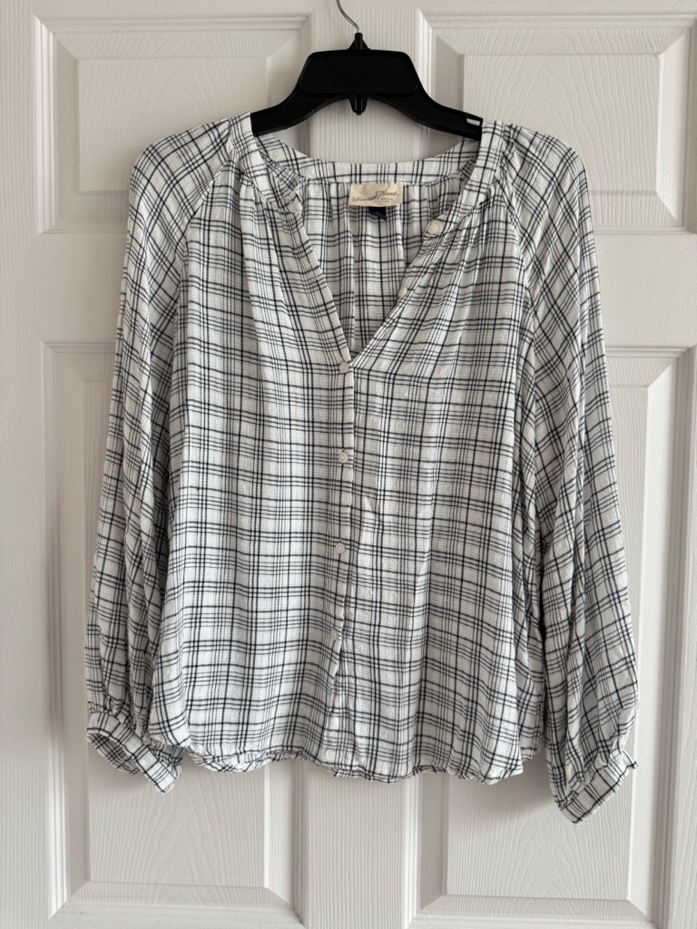 Universal Thread Black & White Plaid Button-Front Blouse